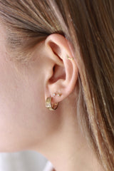 14K Solid Gold Screw Motif Pavé Huggie Hoop Earrings