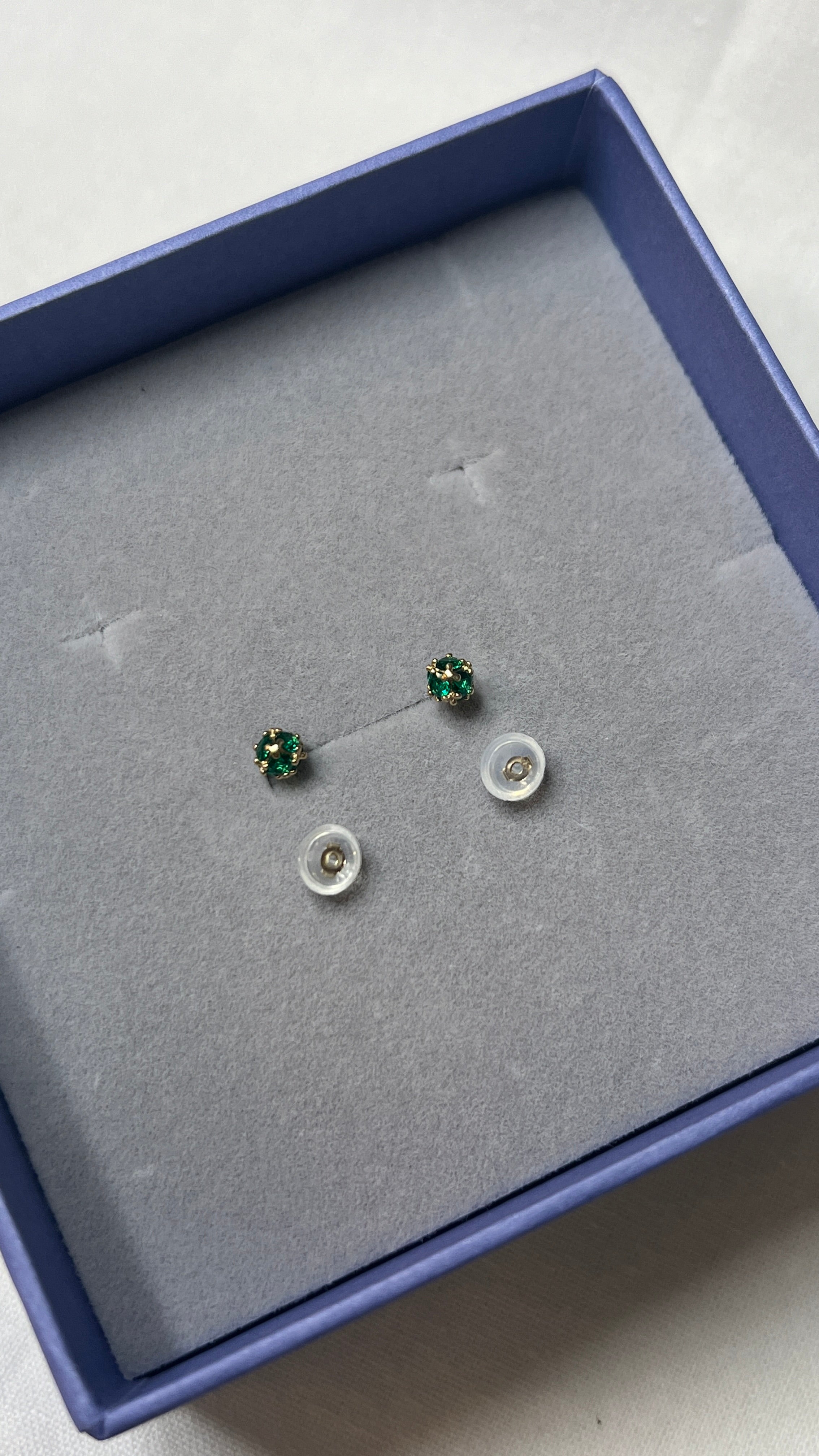 14k Solid Gold S Green Stone Disco Ball Stud Earring - Pretty At Sam