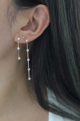 925 Sterling Silver Edgy Bar CZ Chain Drop Mismatched Earrings - Pretty At Sam