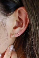 14K Solid Gold Daisy Double Flower Stud Earring