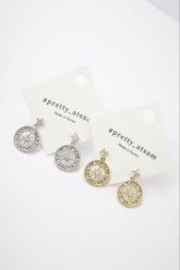 ✨ Celestial Compass Dangle Earrings – Rhodium & Gold Plated, Hypoallergenic ✨