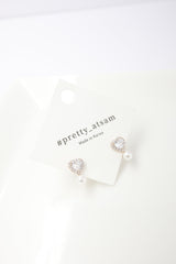 ✨ Crystal Heart Pearl Stud Earrings – Rhodium & Gold Plated, Hypoallergenic ✨