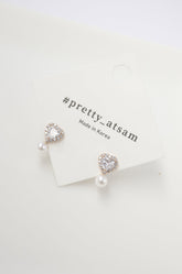✨ Crystal Heart Pearl Stud Earrings – Rhodium & Gold Plated, Hypoallergenic ✨