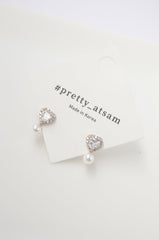 ✨ Crystal Heart Pearl Stud Earrings – Rhodium & Gold Plated, Hypoallergenic ✨