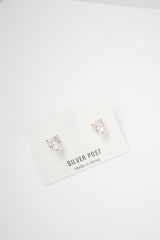 ✨Baguette Square Pearl Stud Earrings – Rhodium & Gold Plated, Hypoallergenic ✨