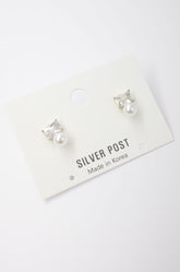✨Baguette Square Pearl Stud Earrings – Rhodium & Gold Plated, Hypoallergenic ✨