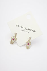 ✨Bulb Heart Ruby Dangle Stud Earring – Rhodium & Gold Plated, Hypoallergenic ✨
