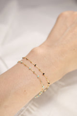 14K Gold Mint Turquoise Blue Epoxy Beads Ball Chain Linked Bracelet