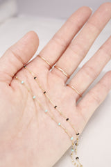 14K Solid Gold Black Epoxy Beads Ball Chain Linked Bracelet