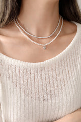 925 Sterling Silver 3 Prongs Tennis Necklace