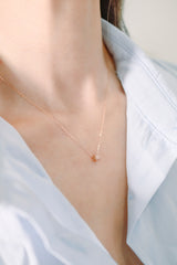 14K Solid Rose Gold Two Row Cylinder Charm Necklace