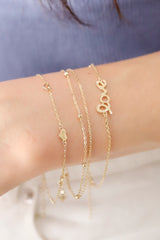 14K Solid Gold Double Plain and Satellite Chain Bracelet