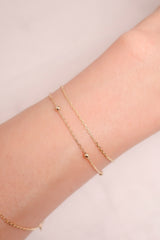 14K Solid Gold Double Plain and Satellite Chain Bracelet