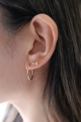 14K Solid Yellow Gold Three Sided Diamond Cut Hoop Earring