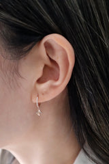 14K Solid Rose Gold 10MM CZ Hoop Clover Charm Dangle Hoop Earring