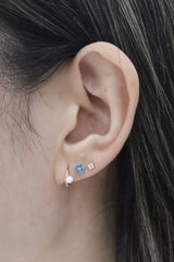 14K Solid Rose Gold 8MM Pearl CZ Single Hoop Earring