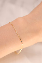 14K Solid Gold Ball Flat Diamond Cut Chain Bracelet