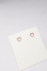 14K Solid Gold CZ XS Pink Stone Open Heart Stud Screw Back Earring - Pretty At Sam