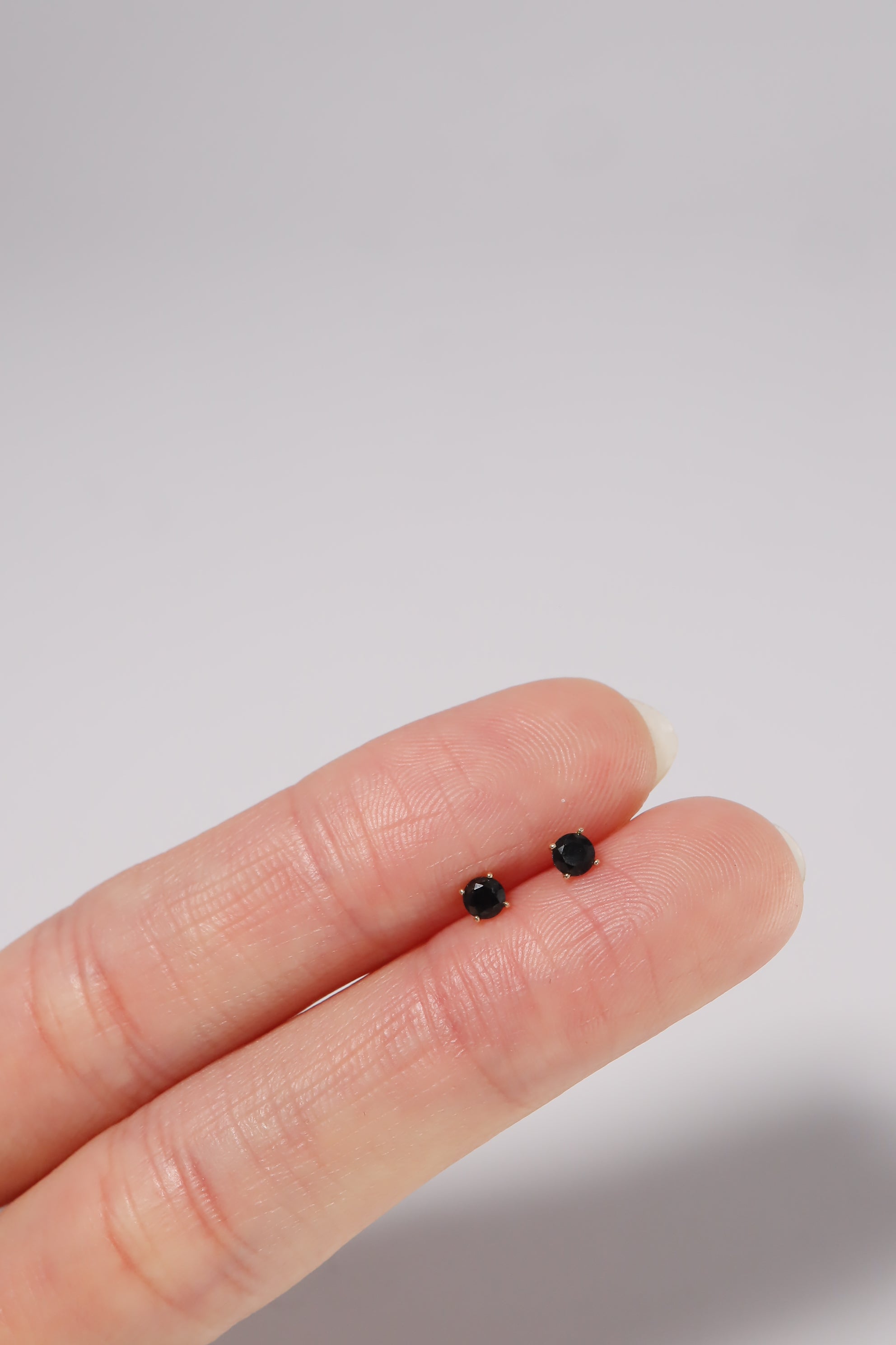 14K Solid Gold Black CZ Stone Simple Stud Earring - Pretty At Sam