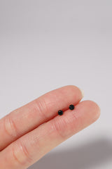 14K Solid Gold Black CZ Stone Simple Stud Earring - Pretty At Sam