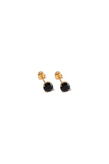 14K Solid Gold Black CZ Stone Simple Stud Earring - Pretty At Sam