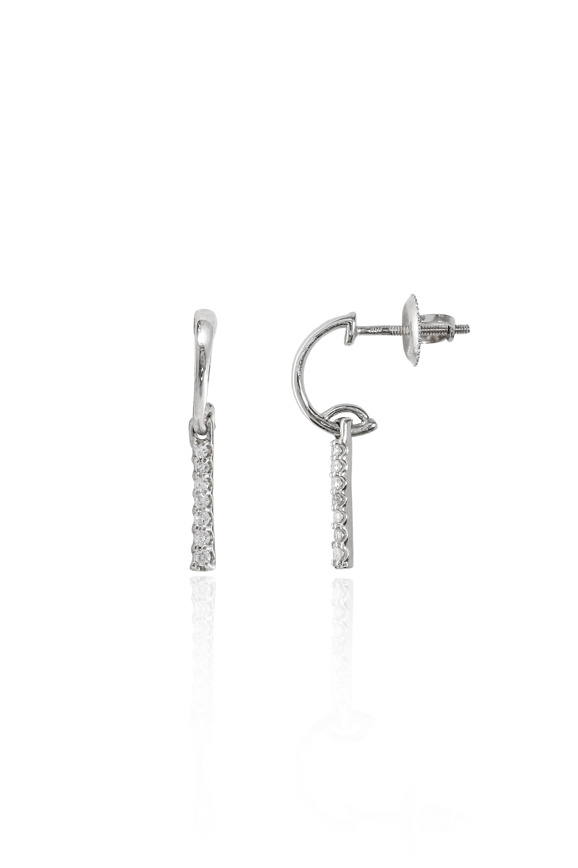 14K Solid White Gold Half Hoop Natural Diamond Screw Back Dangle Earring - Pretty At Sam