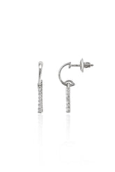 14K Solid White Gold Half Hoop Natural Diamond Screw Back Dangle Earring - Pretty At Sam