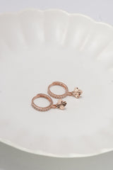 14K Solid Rose Gold 10MM CZ Hoop Clover Charm Dangle Hoop Earring