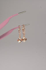 14K Solid Rose Gold 10MM CZ Hoop Clover Charm Dangle Hoop Earring