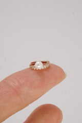 14K Solid Rose Gold 8MM Pearl CZ Single Hoop Earring