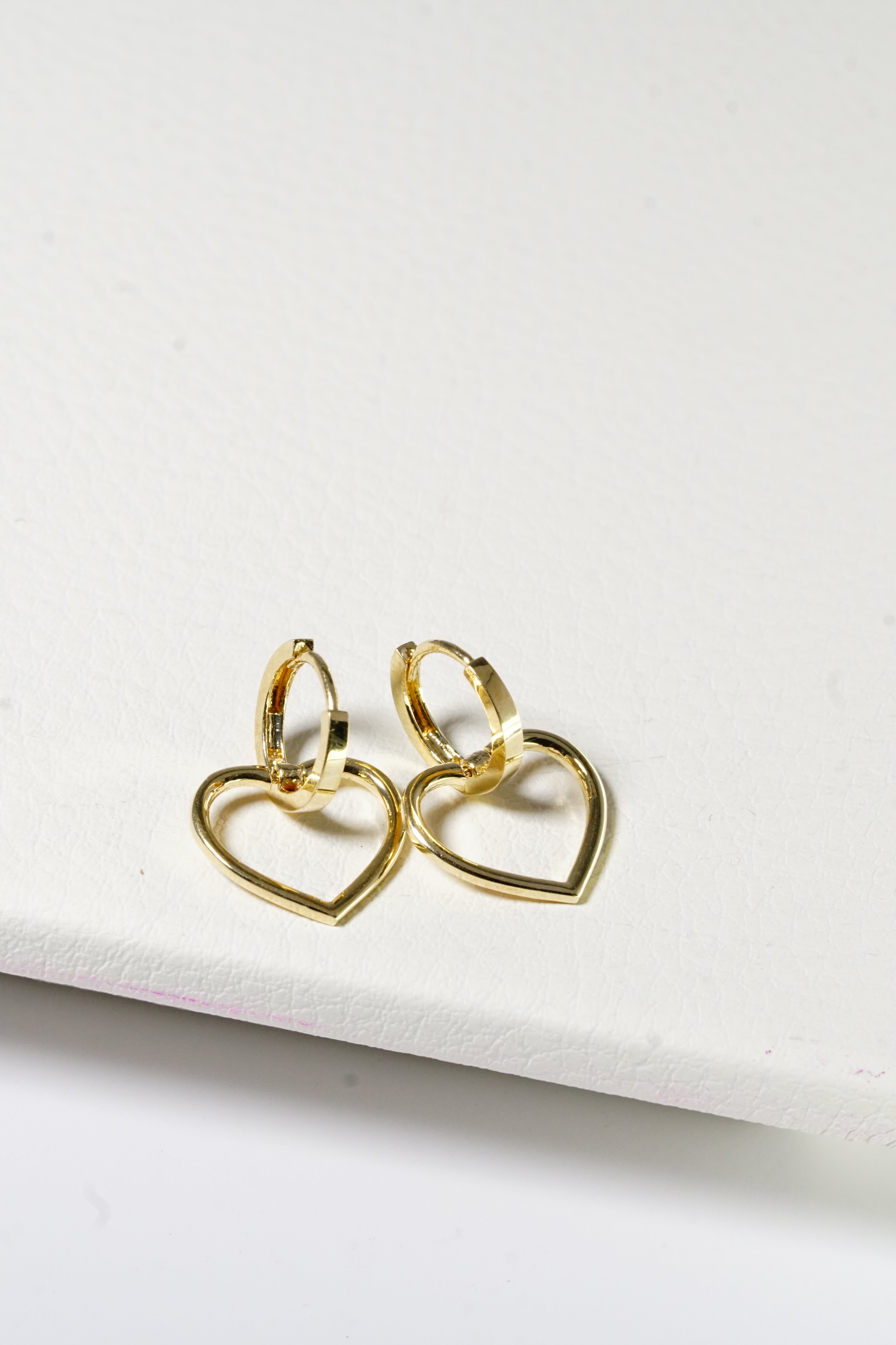 14k Solid Gold Open Heart Dangle Earring - Pretty At Sam