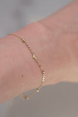 14K Solid Gold Heart Ball Chain Bracelet