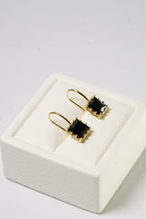 14k Solid Gold Black Stone Square Bold Hoop Earring - Pretty At Sam