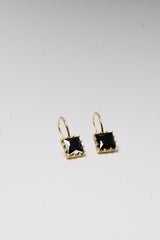 14k Solid Gold Black Stone Square Bold Hoop Earring - Pretty At Sam