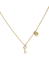 14K Solid Gold CZ Key Heart Locket Charm 16" Necklace - Pretty At Sam