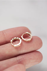 14K Solid Gold Textured Groove Earrings | 10MM Hoop | Solid Gold