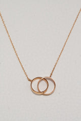 14K Solid Rose Gold Linked Double Rings Charm Round Chain 16" Necklace - Pretty At Sam