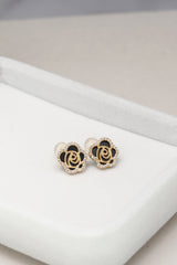 14K Solid Yellow Gold Black Rose Stud Earring