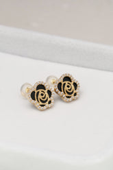 14K Solid Yellow Gold Black Rose Stud Earring