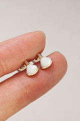 14K Solid Yellow Gold Mother Of Pearl Fan Stud Earring