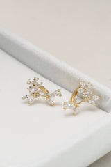 14K Solid Yellow Gold Flower Petals Hoop Earring