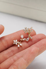 14K Solid Yellow Gold Flower Petals Hoop Earring