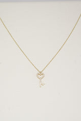 14K Solid Gold CZ Key Charm Round Chain 16 inch Necklace - Pretty At Sam