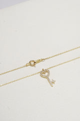 14K Solid Gold CZ Key Charm Round Chain 16 inch Necklace - Pretty At Sam