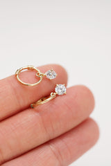 14K Solid Gold Hoop Earrings with Sparkling Charms – Tarnish-Free, Made in Korea