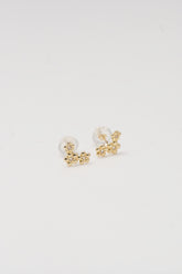 14K Solid Yellow Gold Three Flowers Stud Earring