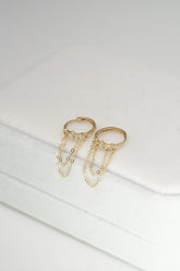 14K Solid Yellow Gold 12MM Chain Tassel Dangle Hoop Earring