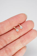14K Solid Yellow Gold 4MM Stem Stud Earring