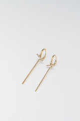14K Solid Yellow Gold Long Bar 12mm Dangle Earring