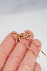 14K Solid Yellow Gold Long Bar 12mm Dangle Earring